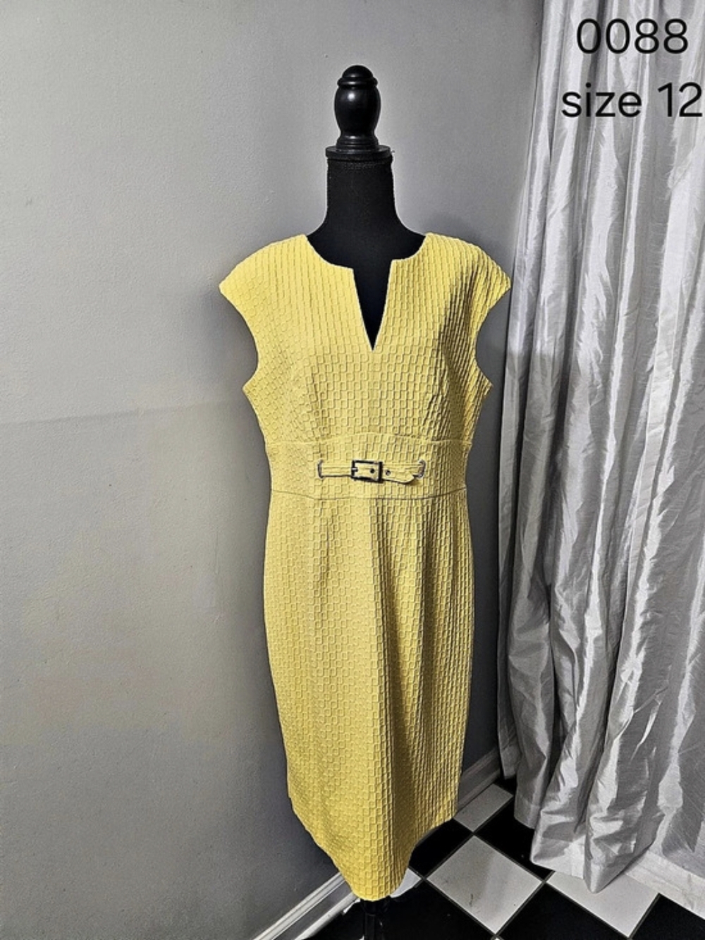 Yellow Belted Midi Dress Size 12 Like New
